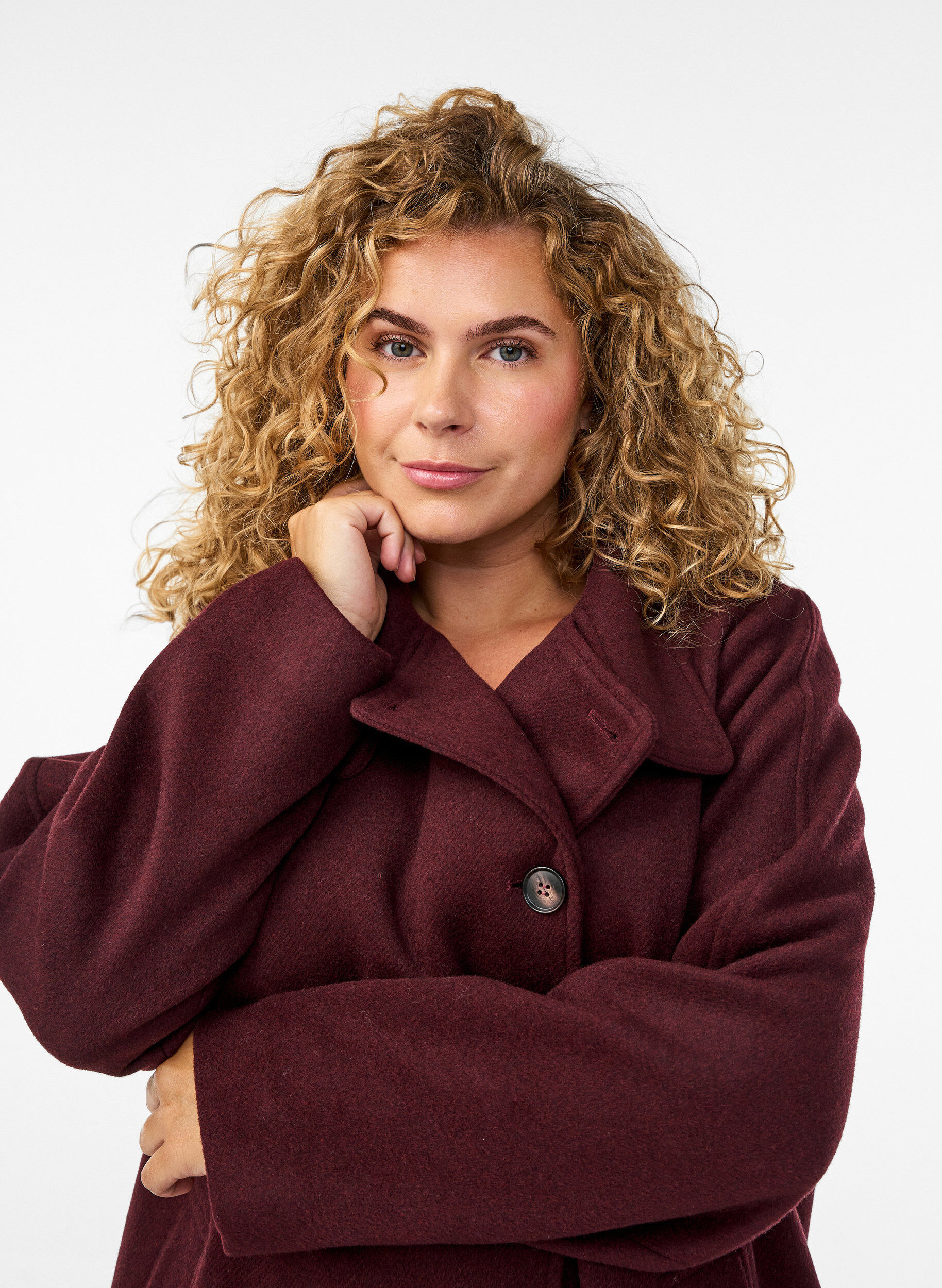 Zizzifashion Coat with wool and stand-up collar, Red, Model image number 3