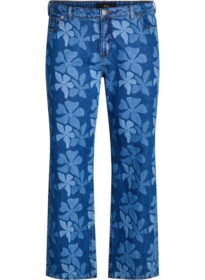 Myra jeans in floral denim with a wide fit, Blue, Packshot image number 0