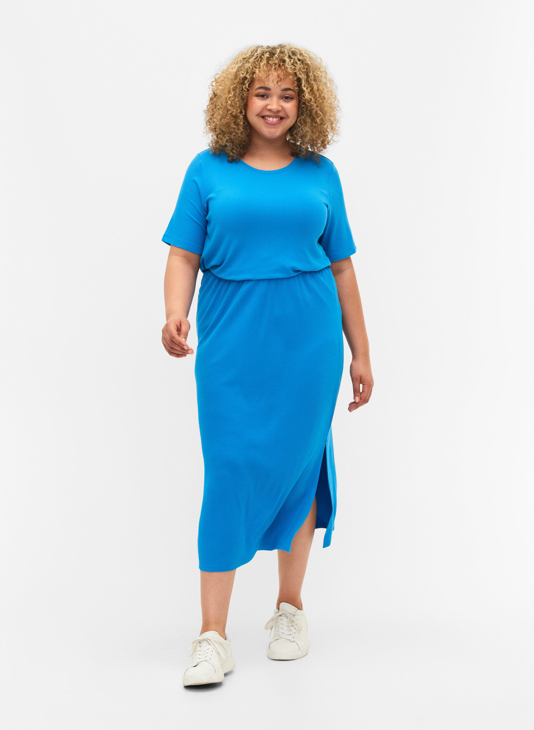 Zizzifashion Tight-fitting viscose midi skirt, Ibiza Blue, Model image number 0