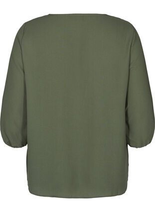 Solid-coloured 3/4 sleeve blouse with lace, Thyme, Packshot image number 1