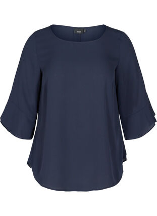 Plain blouse with 3/4 length sleeves, Night Sky, Packshot image number 0