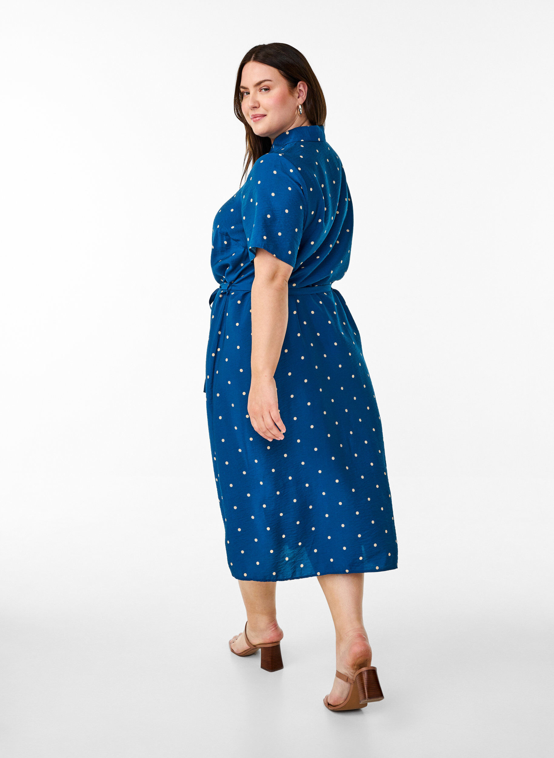 Zizzifashion Midi shirt dress with polka dots, Blue, Model image number 2