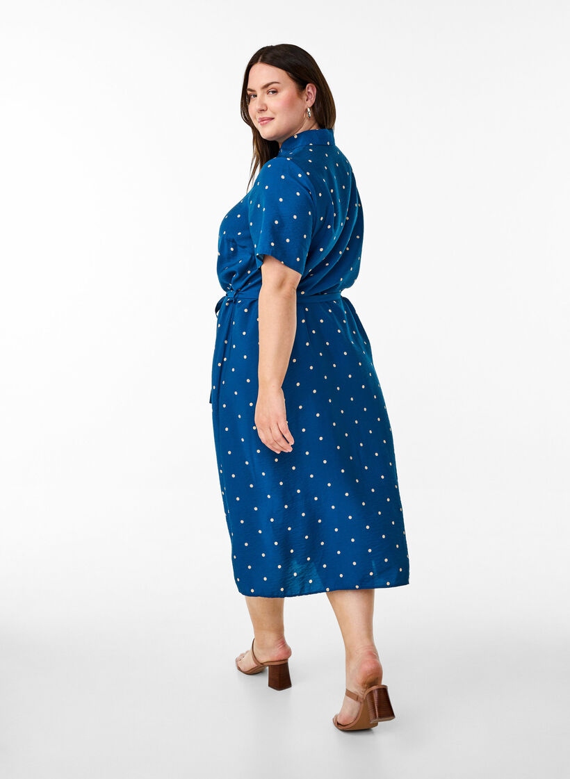 Midi shirt dress with polka dots, Blue, Model image number 2