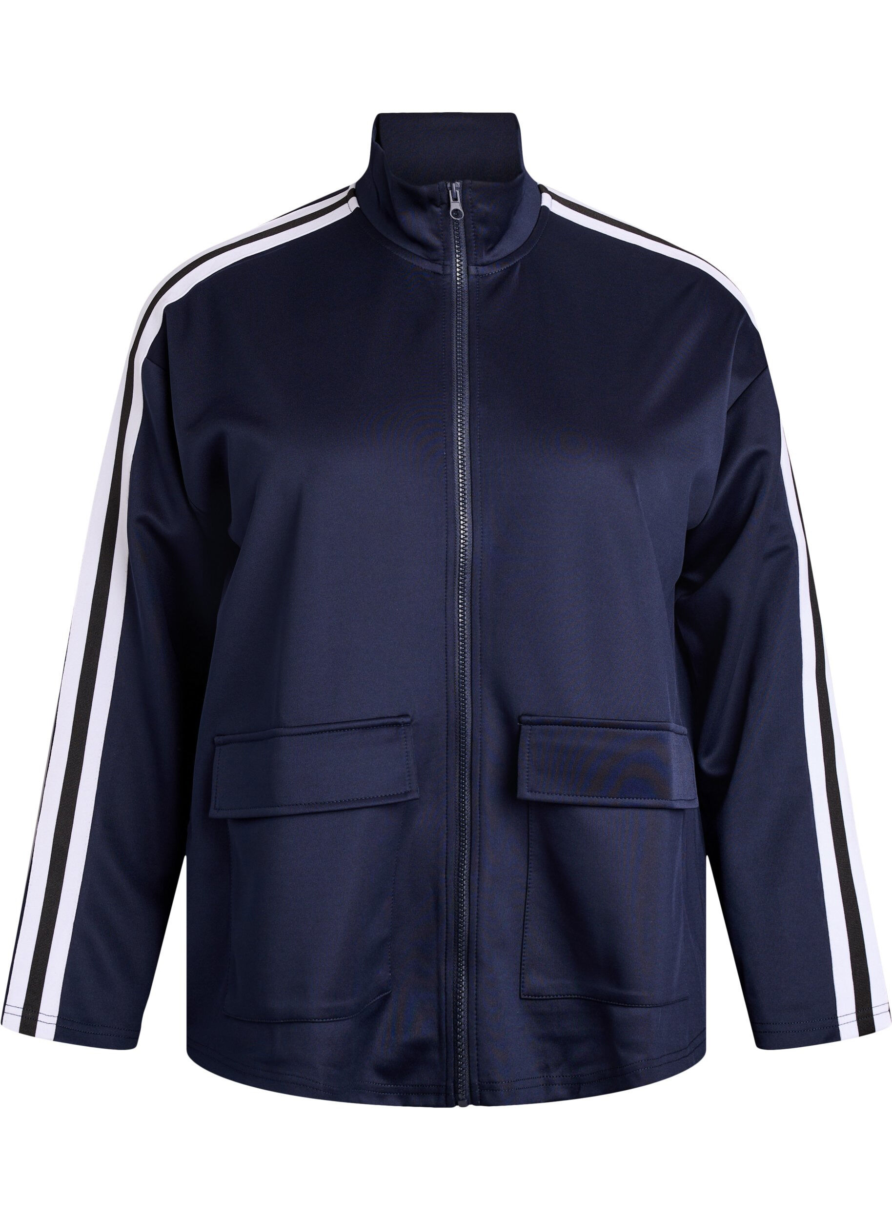 Workout jacket with stripes and cropped sleeves