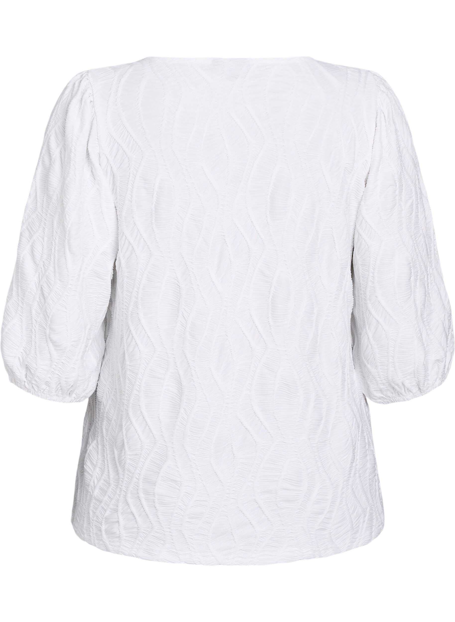 ZizzifashionBlouse with texture and 3/4 sleeves, White, Packshot image number 1
