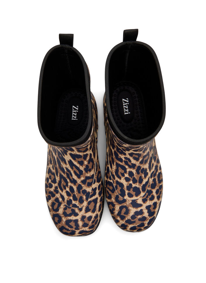 Wide fit - Short wellies with elastic neoprene shaft, Leopard AOP, Packshot image number 2