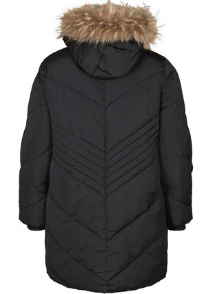 Winter jacket with a hood and faux fur collar, Black, Packshot image number 1