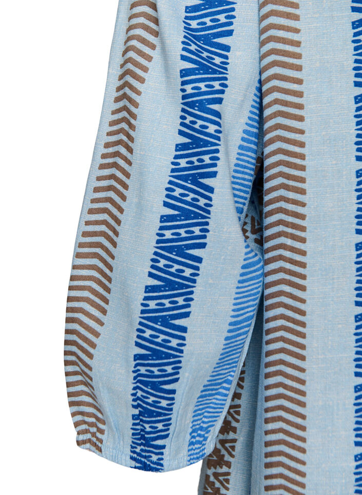 Short dress in linen and viscose with 3/4 sleeves, Blue, Packshot image number 3