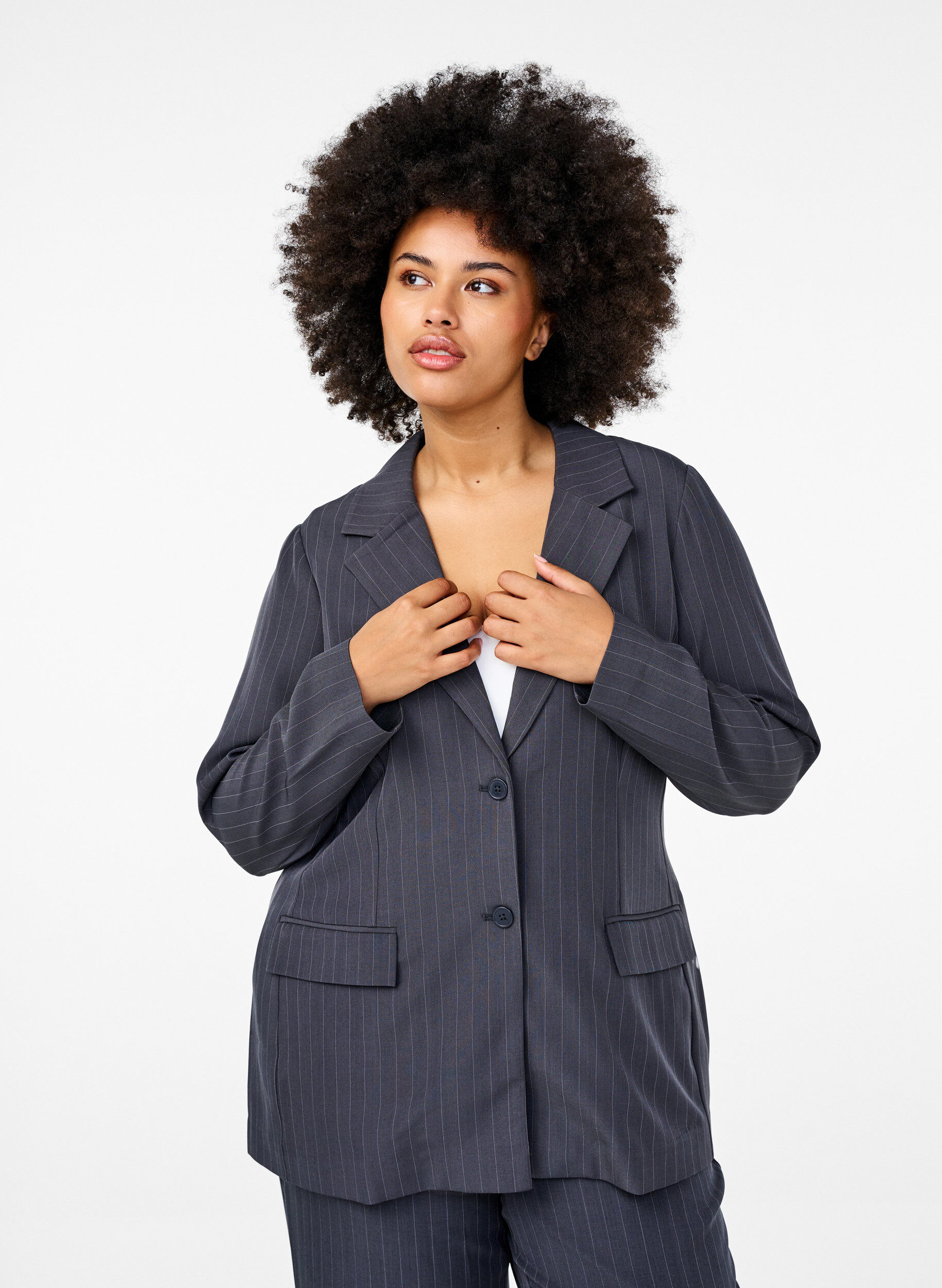 Zizzifashion FLASH - Blazer with pockets and a slit, Dark Grey, Model image number 0