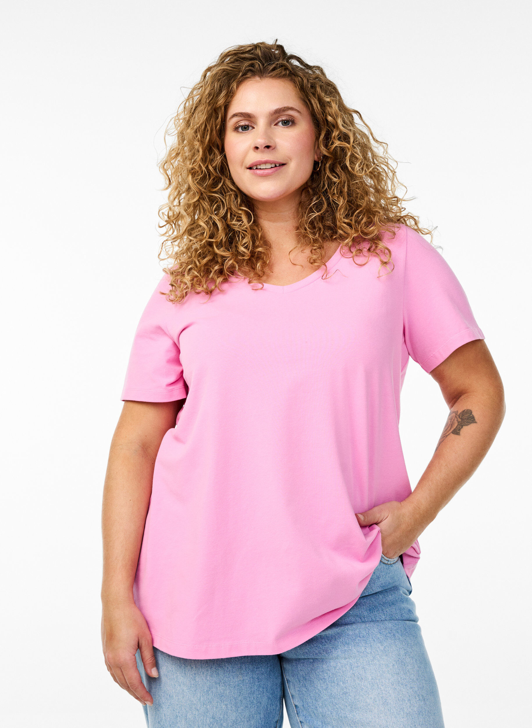 Zizzifashion Basic plain cotton t-shirt, Pink, Model image number 0