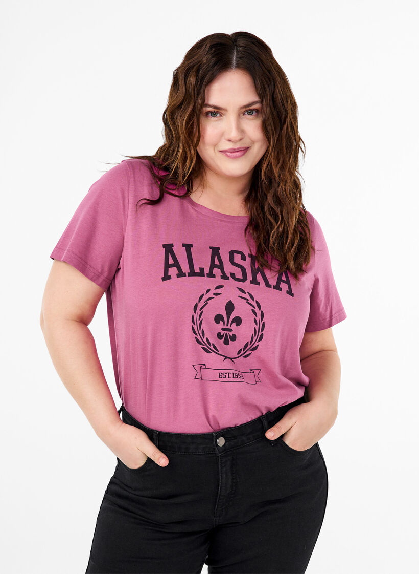 Cotton T-shirt with text motif, Malaga W. ALASKA, Model image number 0