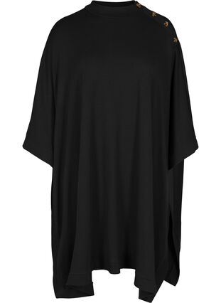 Plain poncho with buttons, Black, Packshot image number 0