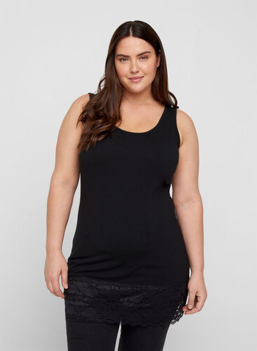 Cotton Top with Lace Edge, Black, Model image number 0