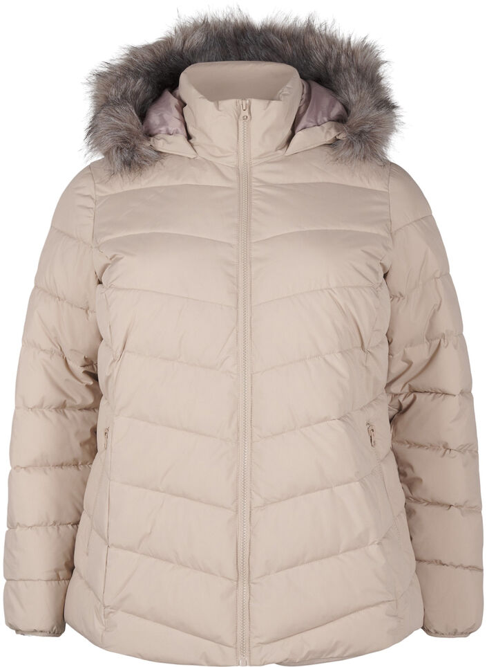 Short puffer jacket with hood, Beige, Packshot image number 0