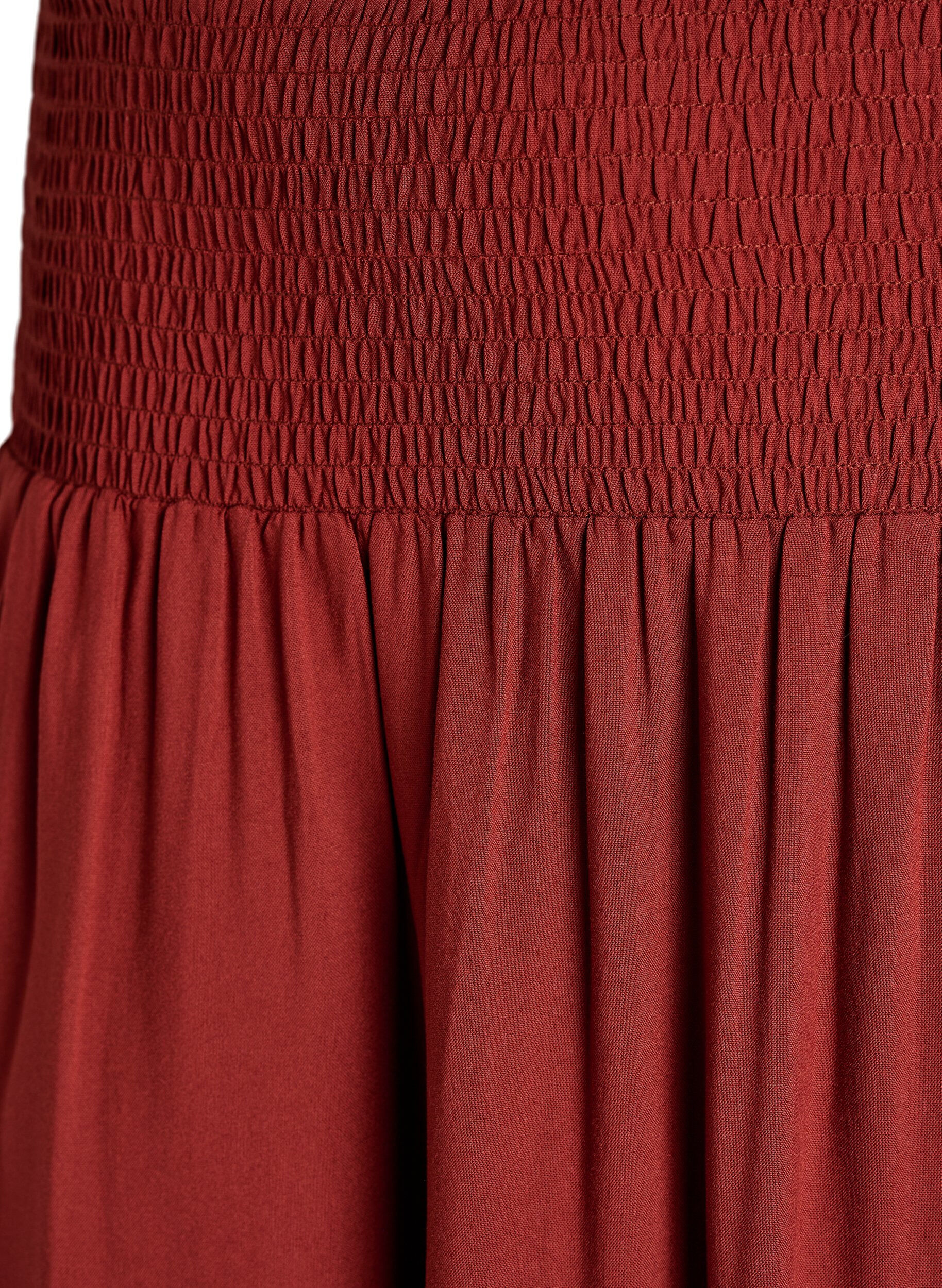 Zizzifashion Viscose maxi skirt with smocking, Red, Packshot image number 2