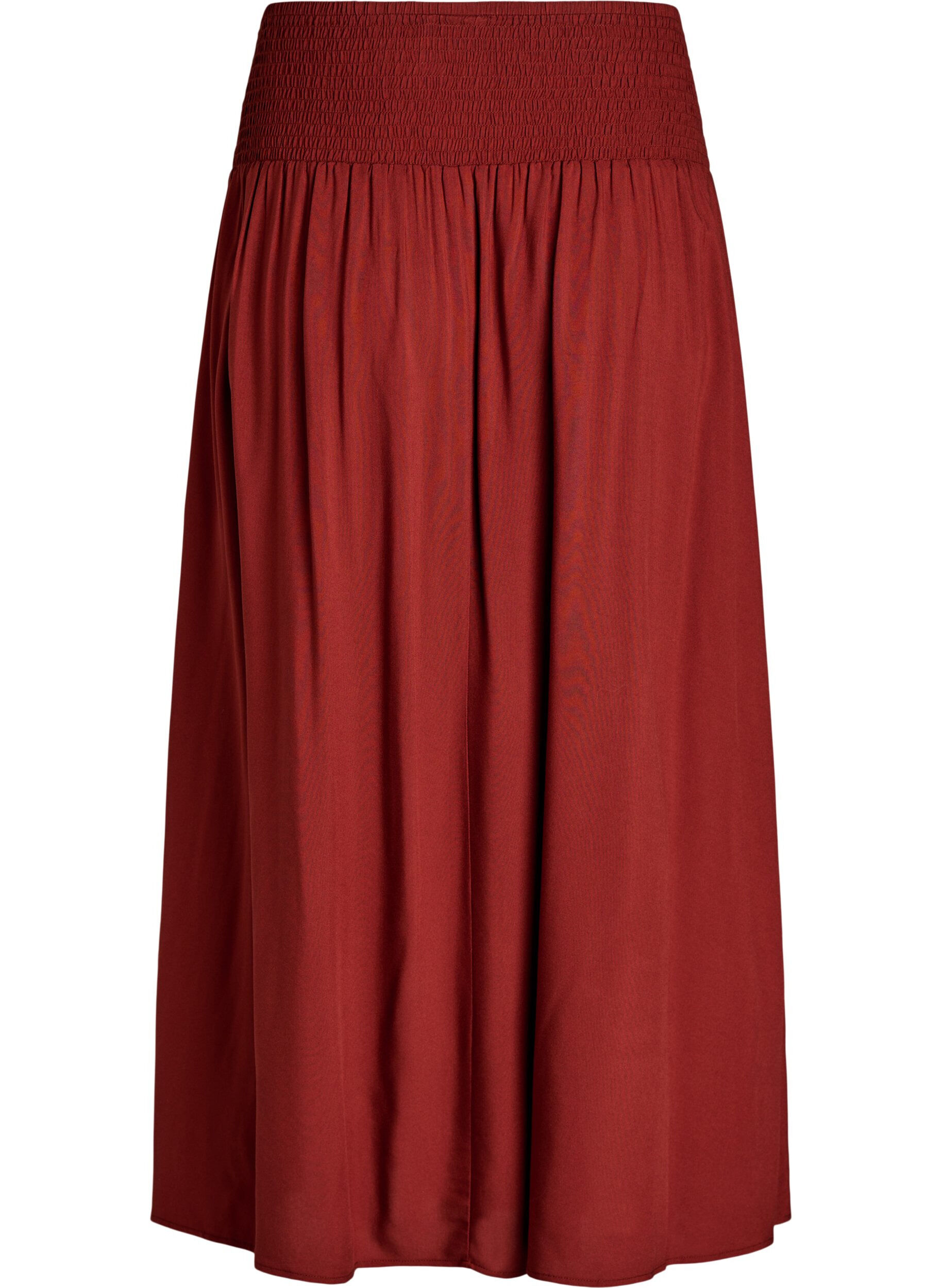 Zizzifashion Viscose maxi skirt with smocking, Red, Packshot image number 1