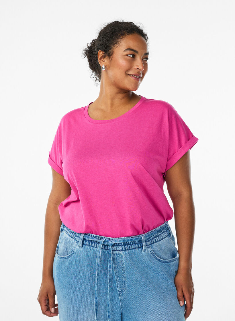 Short sleeve cotton blend T-shirt, Rose, Model image number 0