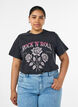 Organic cotton T-shirt with rock print, Black, Model image number 0
