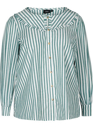 Striped shirt in cotton, Green Stripe , Packshot image number 0