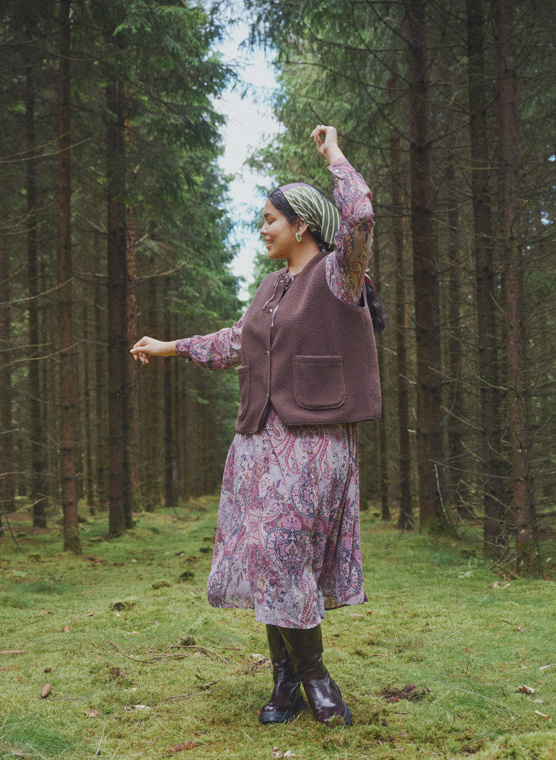 ZizzifashionMidi dress with paisley print and elastic waist, Purple, Image image number 0