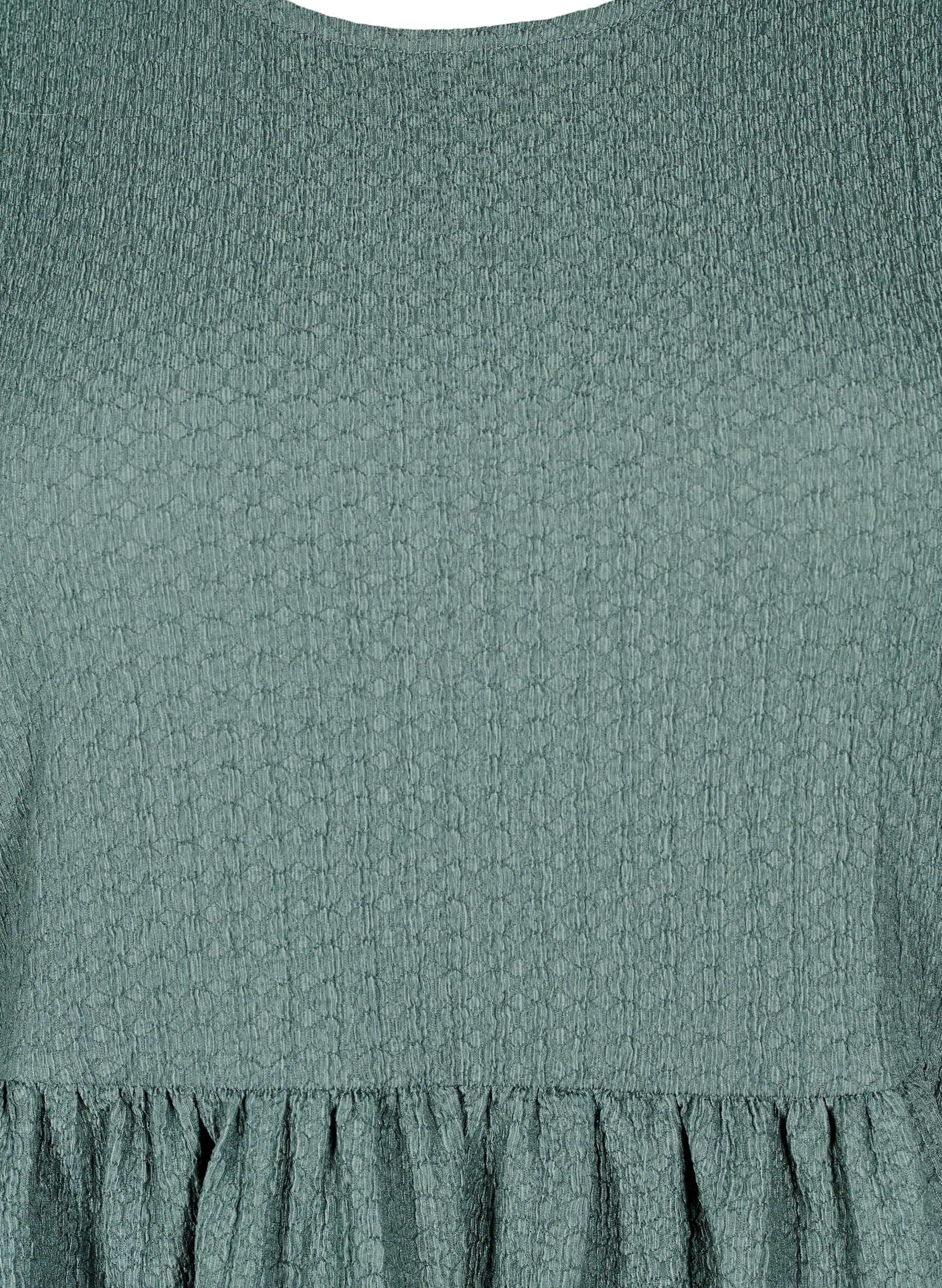 Zizzifashion FLASH - Short dress with texture and 3/4 sleeves, Balsam Green, Packshot image number 2