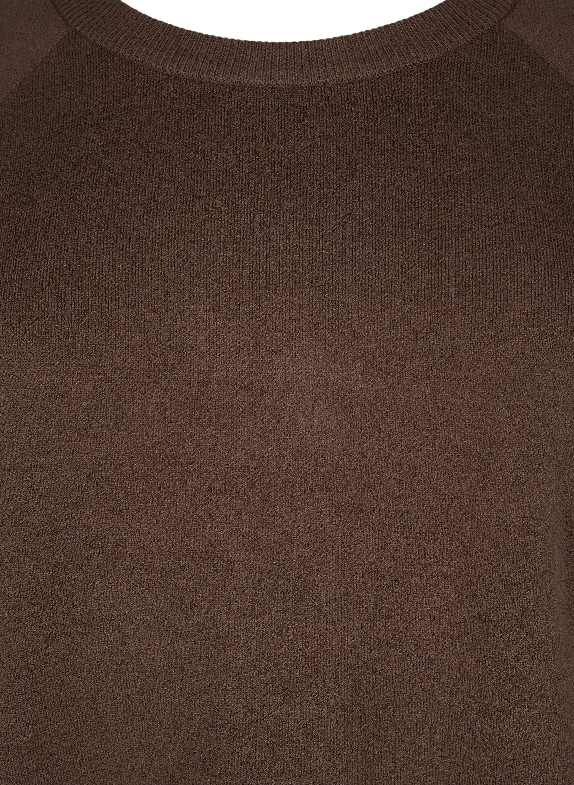 Zizzifashion Knitted dress with a round neck and slit, Brown, Packshot image number 2