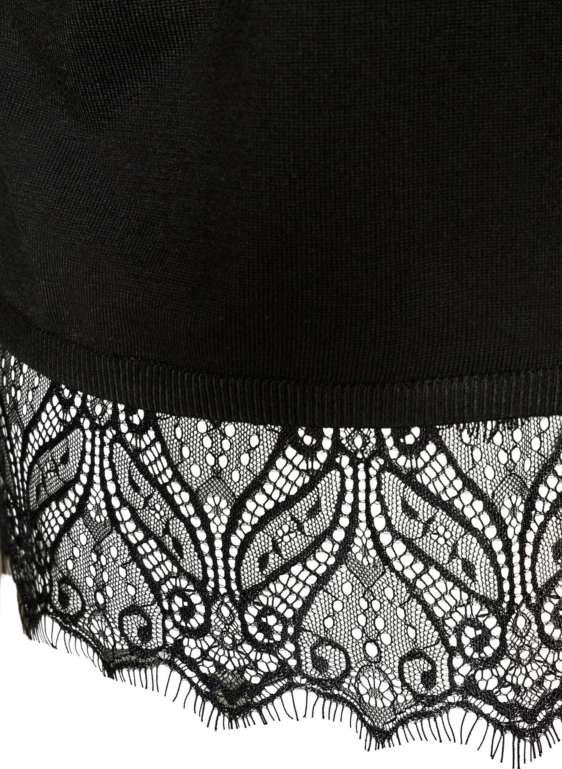 ZizzifashionCardigan with a wide lace hem, Black, Packshot image number 3