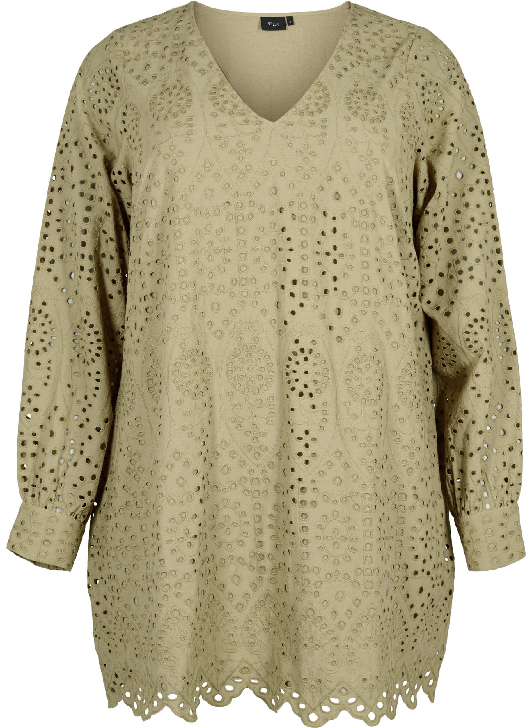 Zizzifashion Cotton tunic with broderie anglaise, Coriander, Packshot image number 0