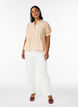 Floral viscose blouse with short sleeves and a ruffle collar, Yellow, Model image number 1