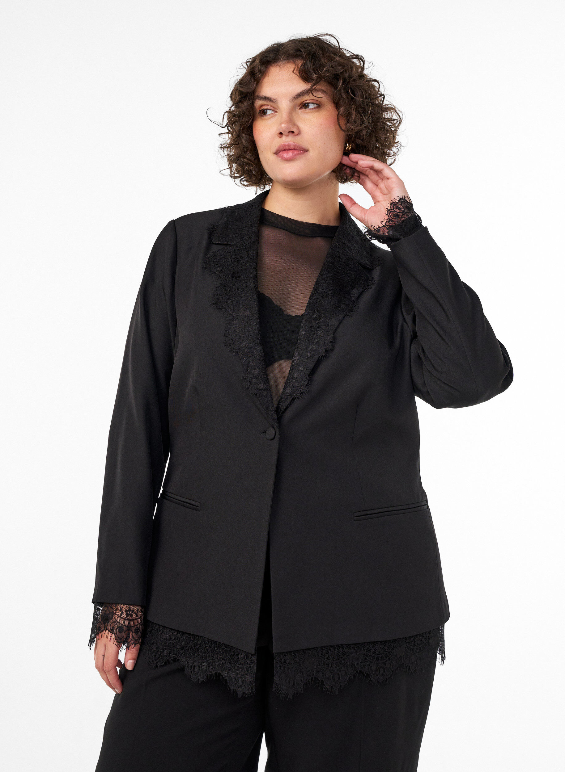 ZizzifashionBlazer with lace trim, Black, Model image number 0