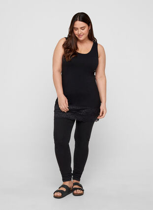 Cotton Top with Lace Edge, Black, Model image number 2