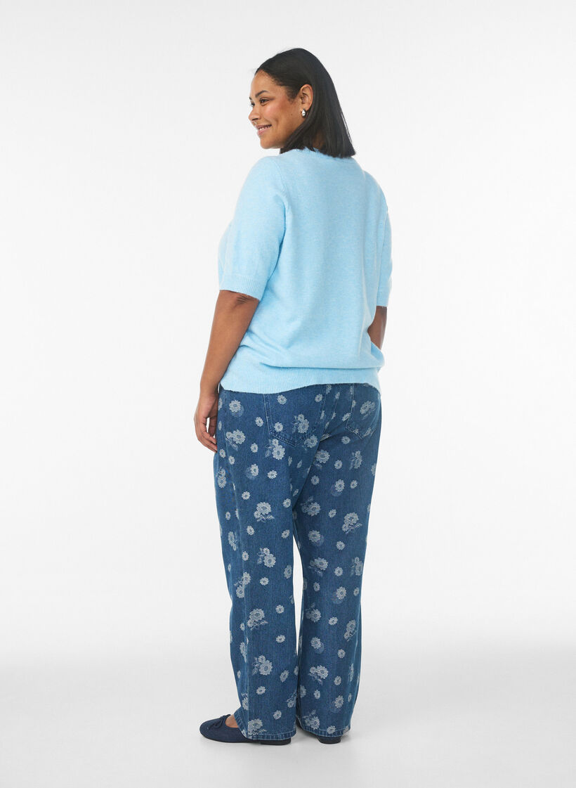 Gemma high-waisted floral jeans, Blue, Model image number 1