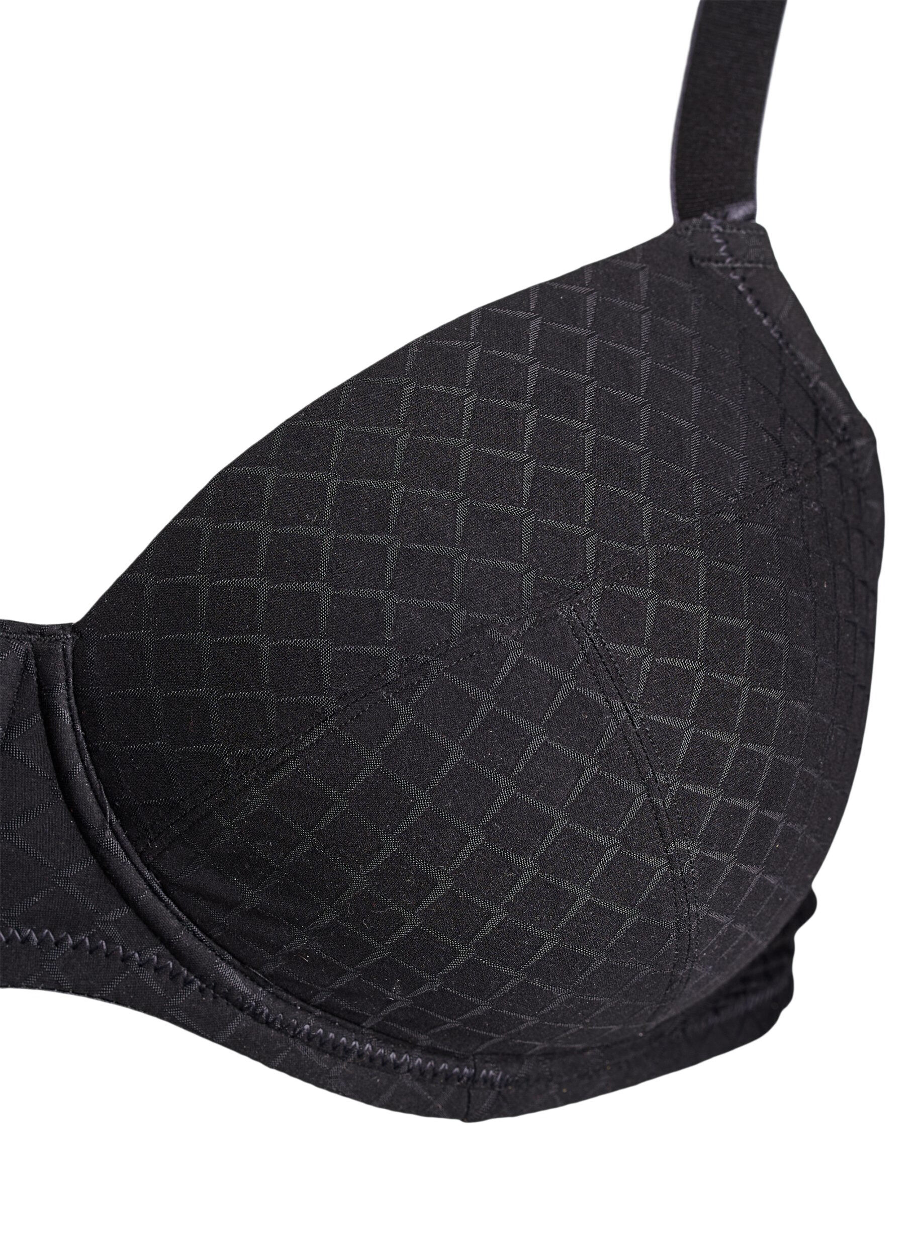 ZizzifashionPadded microfibre bra with checked pattern, Black, Packshot image number 2
