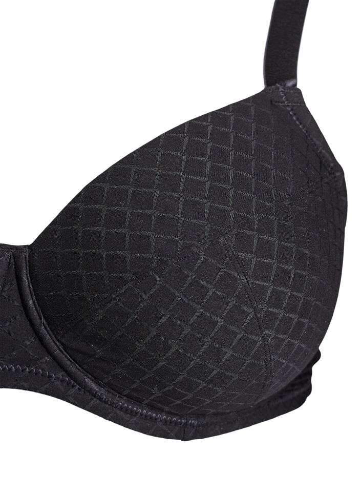 Padded microfibre bra with checked pattern, Black, Packshot image number 2