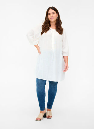 Cotton tunic with buttons and 3/4 sleeves, Snow White, Model image number 2