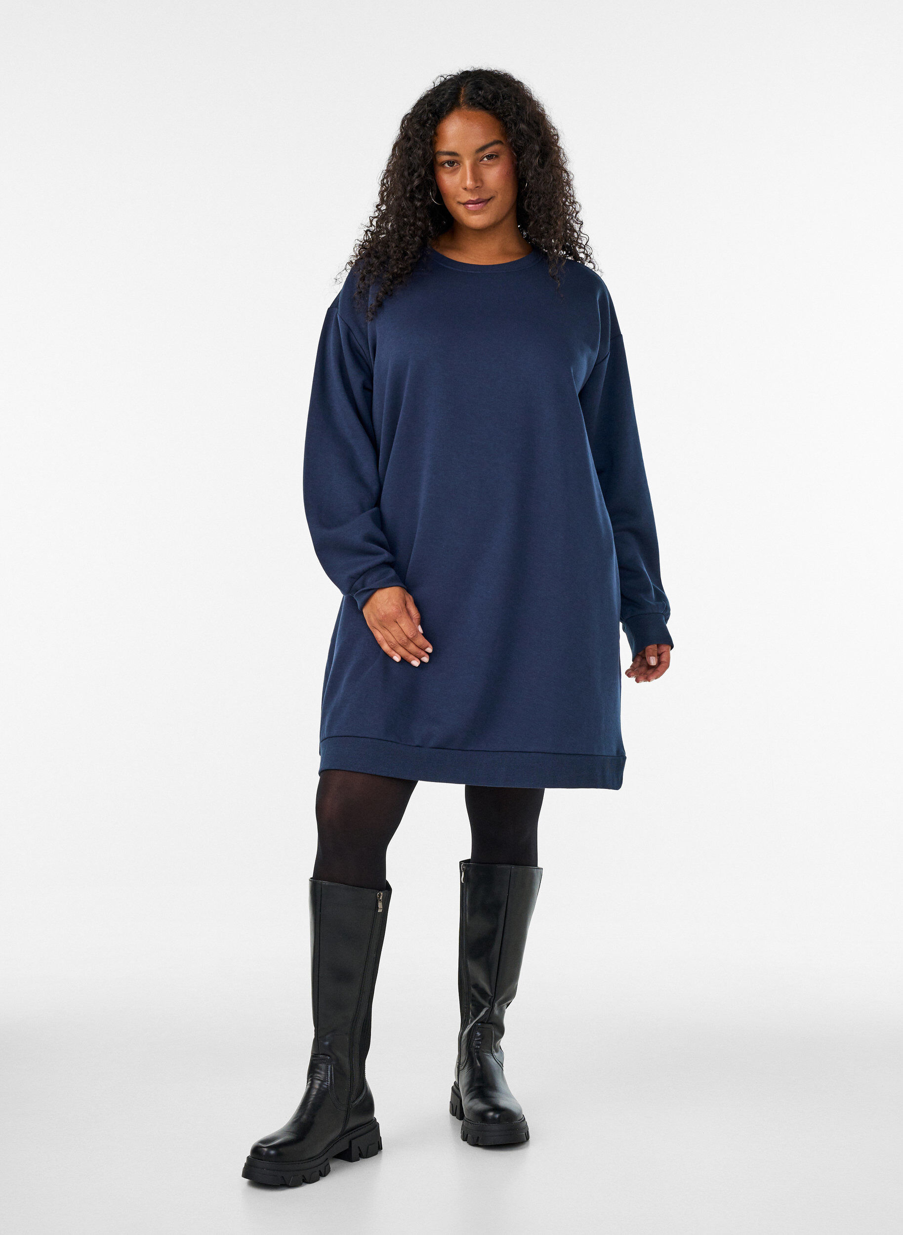 ZizzifashionLoose sweatshirt dress with pockets, Blue, Model image number 1