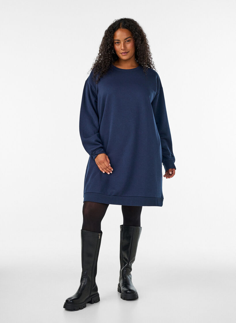 Loose sweatshirt dress with pockets, Blue, Model image number 1