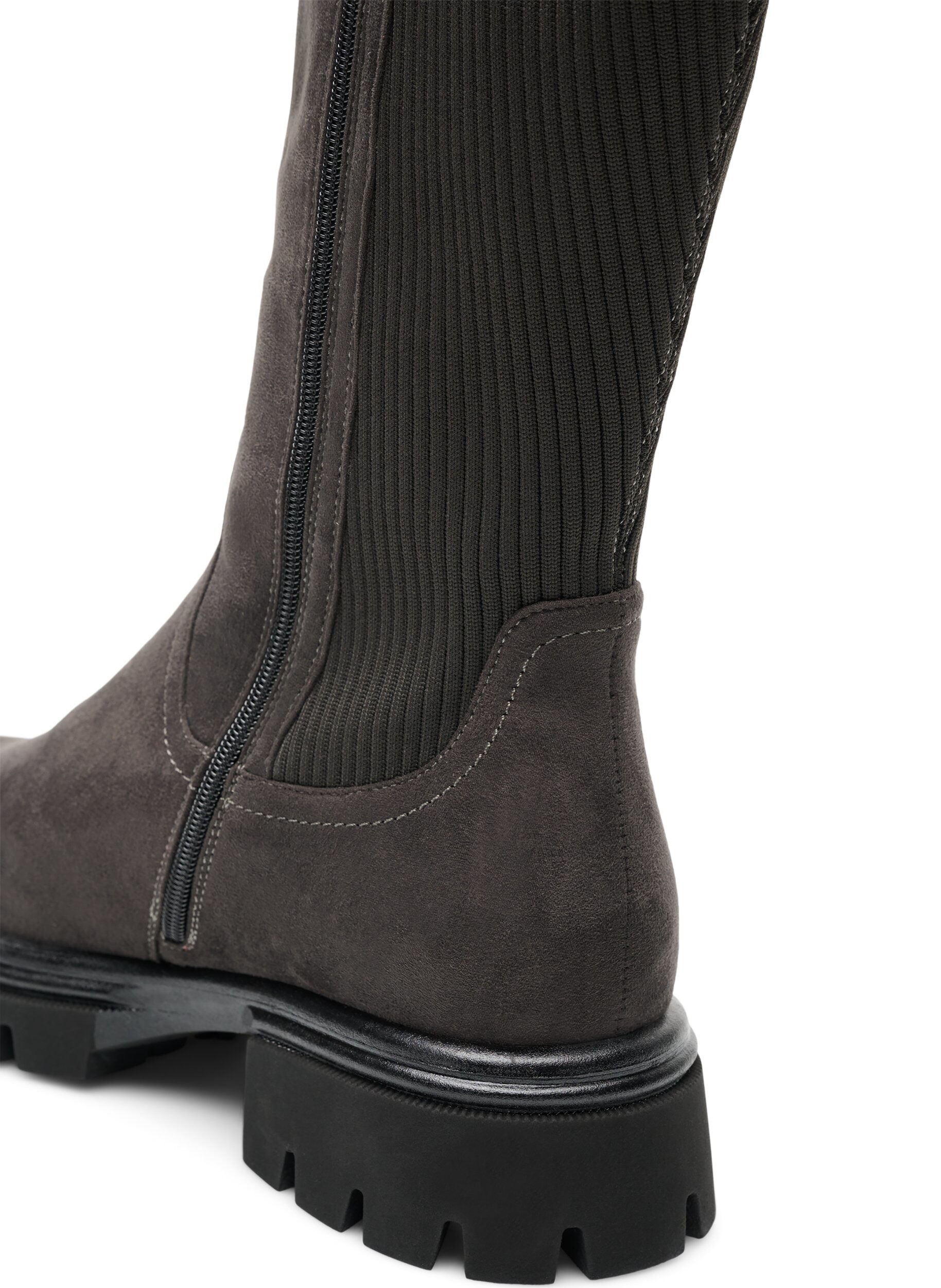 ZizzifashionTall boot in faux suede with ribbed panels, Brown, Packshot image number 2