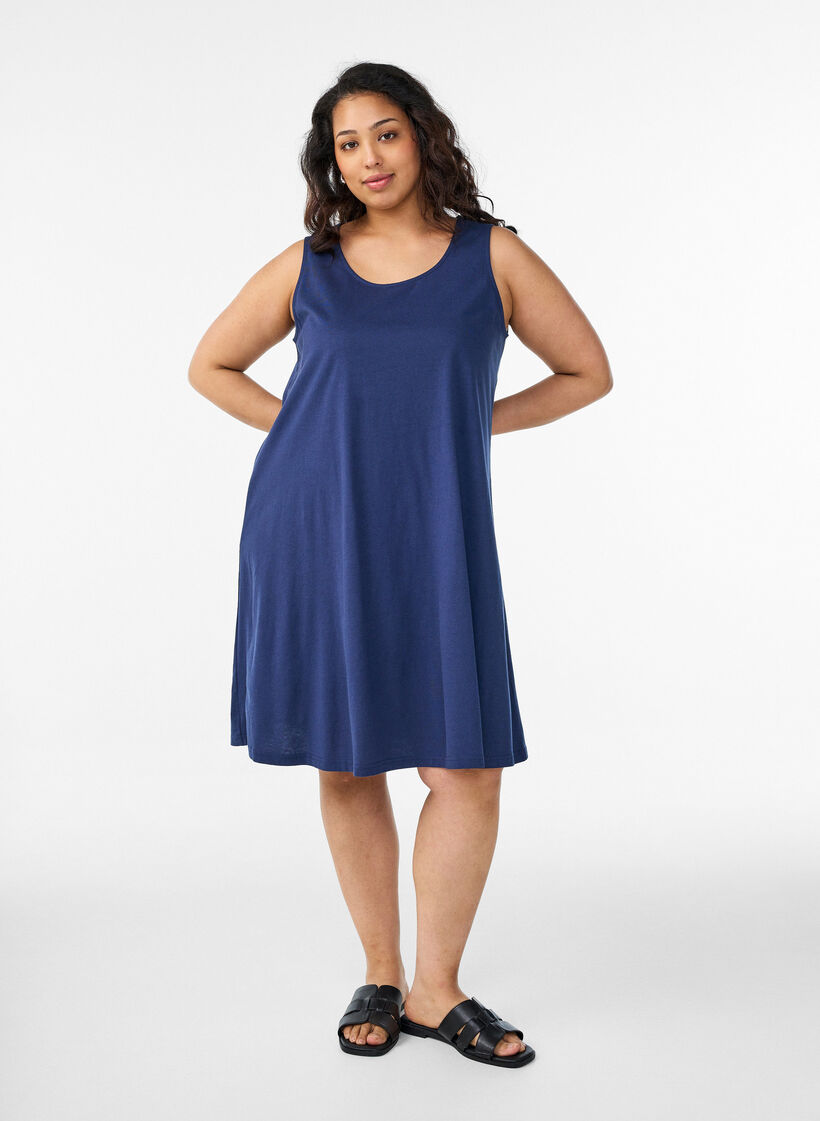 Sleeveless A-line dress, Blue, Model image number 1