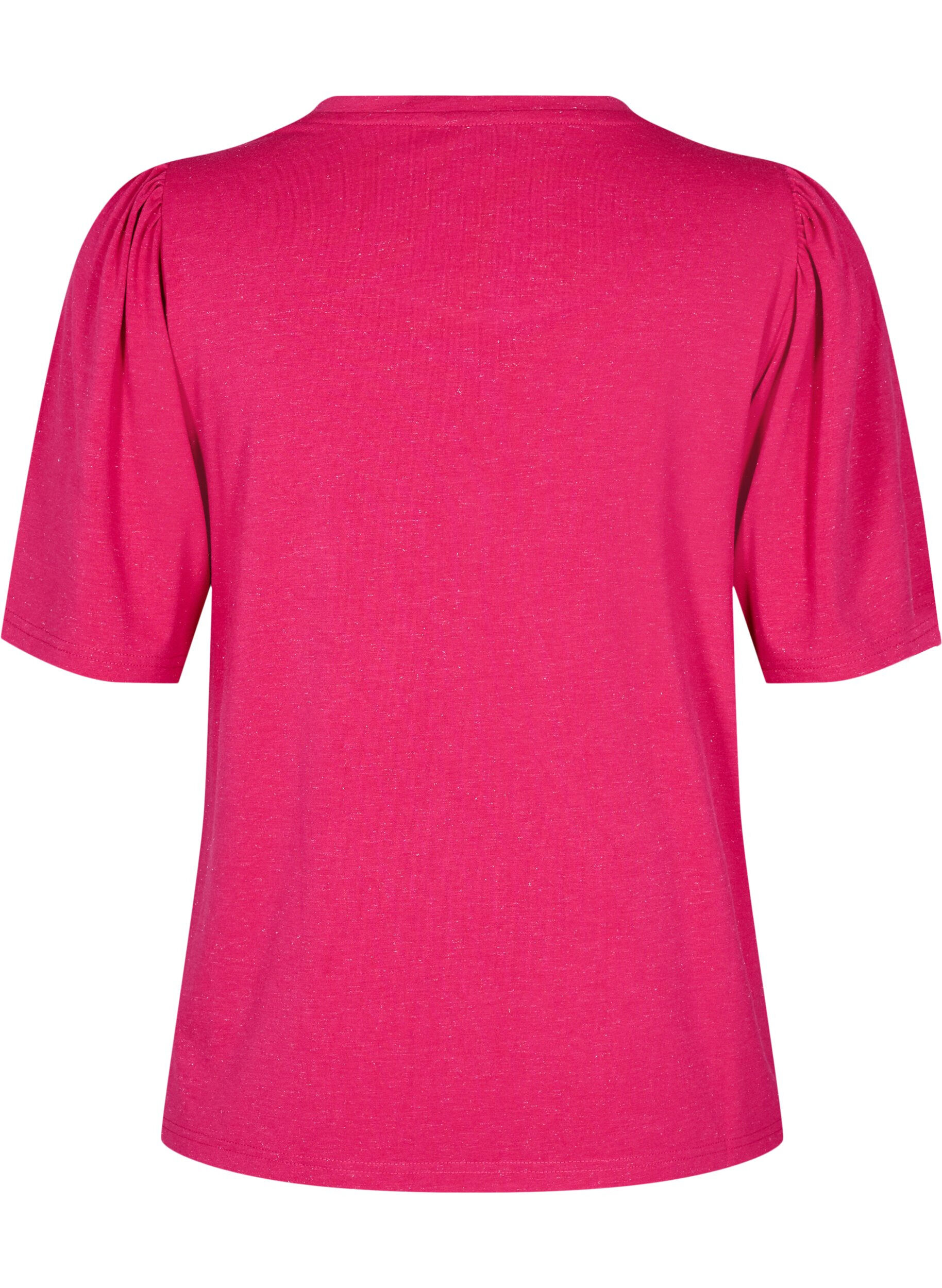 Zizzifashion T-shirt with glitter and short puff sleeves, Pink, Packshot image number 1