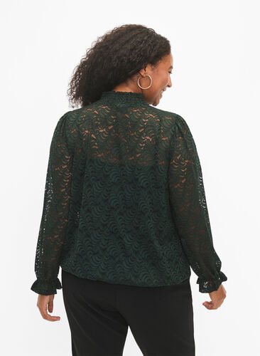 Long-sleeved lace blouse with smock, Scarab, Model image number 1