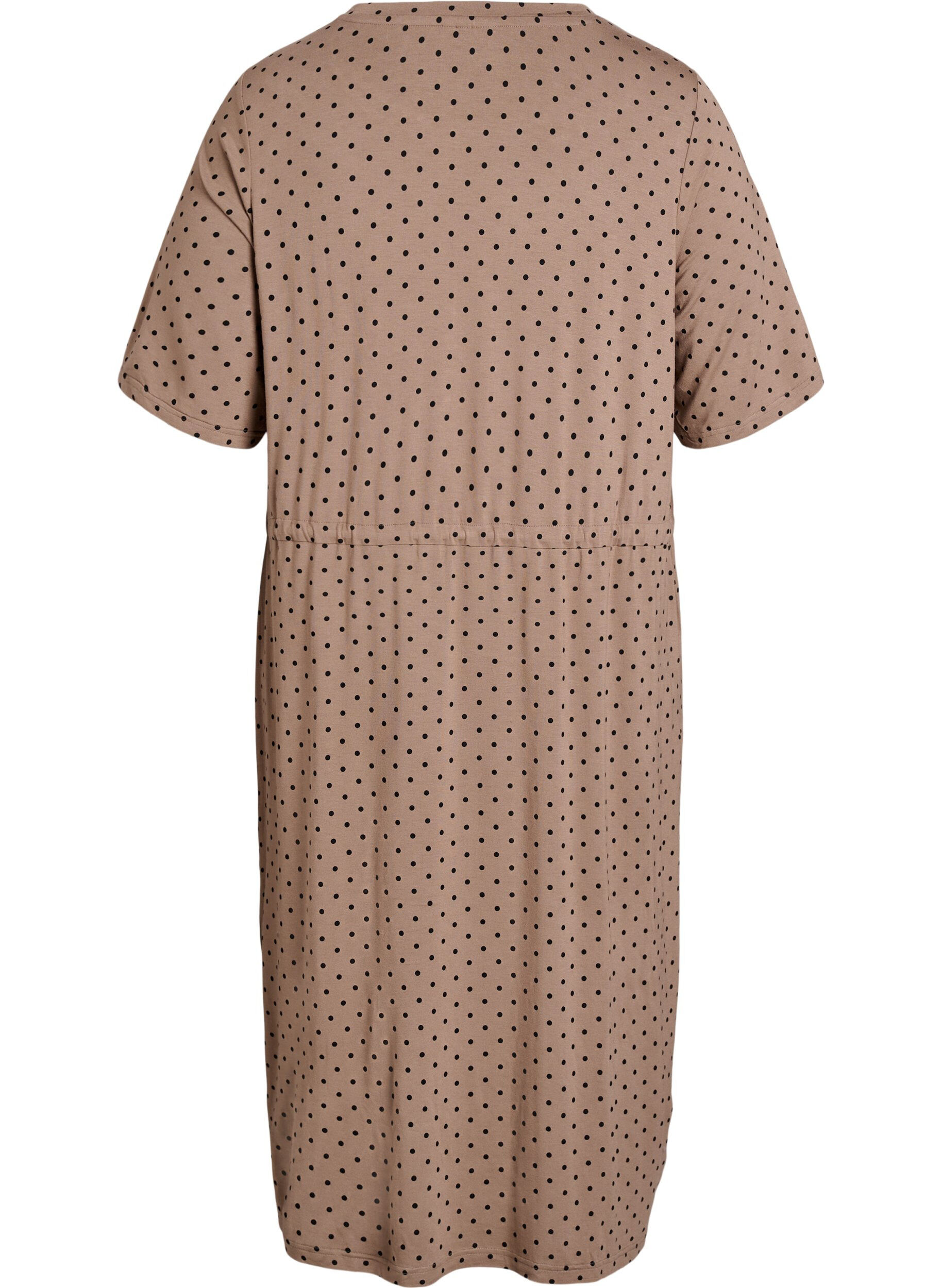 Zizzifashion Midi-length jersey dress with tie belt at the waist, Brown, Packshot image number 1