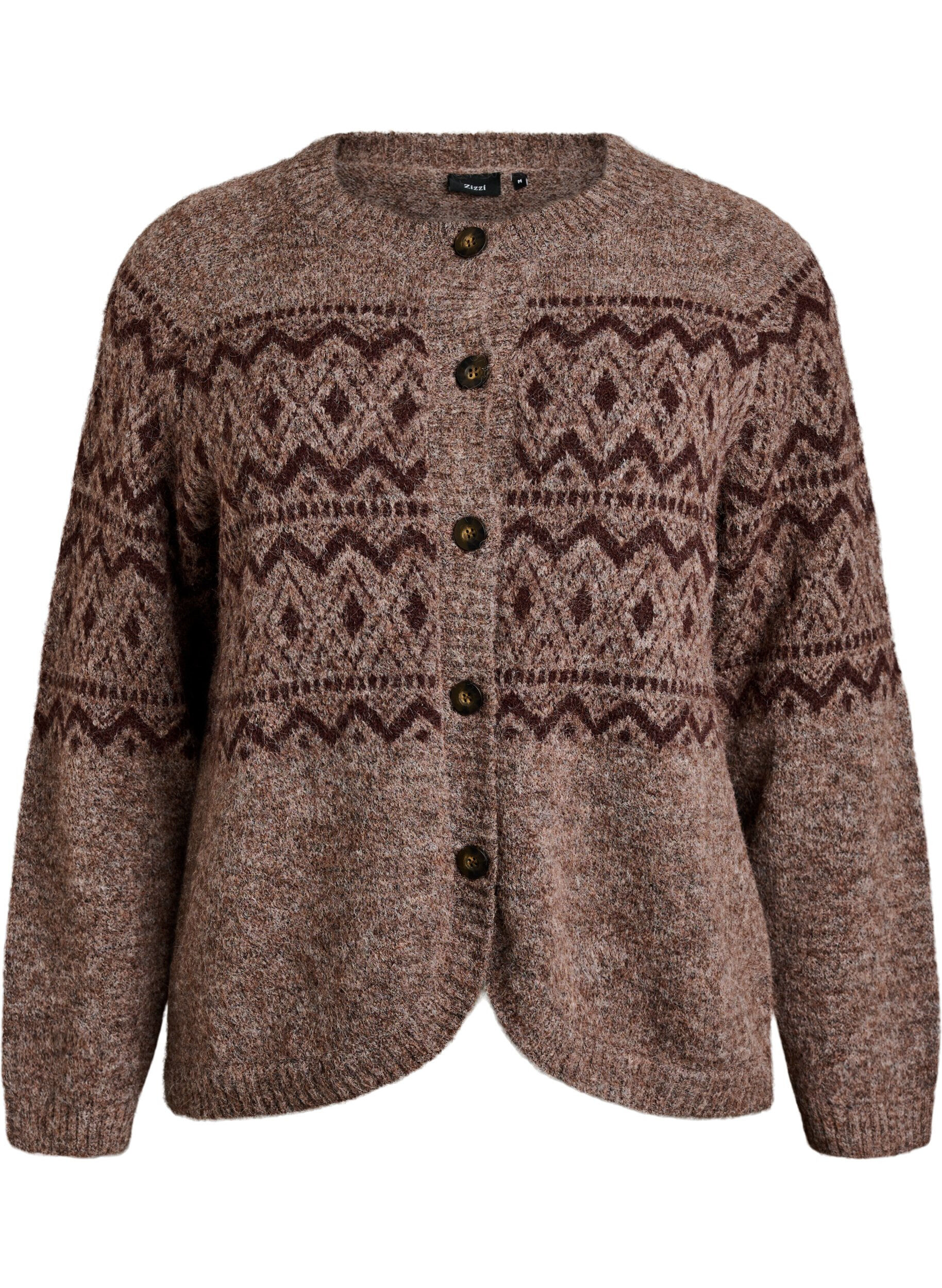 ZizzifashionJacquard pattern cardigan, Brown, Packshot image number 0