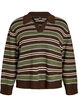 Knitted blouse with stripes and polo collar, Brown, Packshot image number 0
