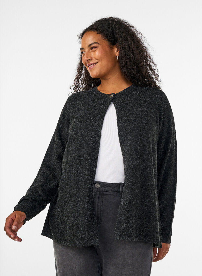 Knitted cardigan with a round neck and button fastening, Dark Grey, Model image number 0