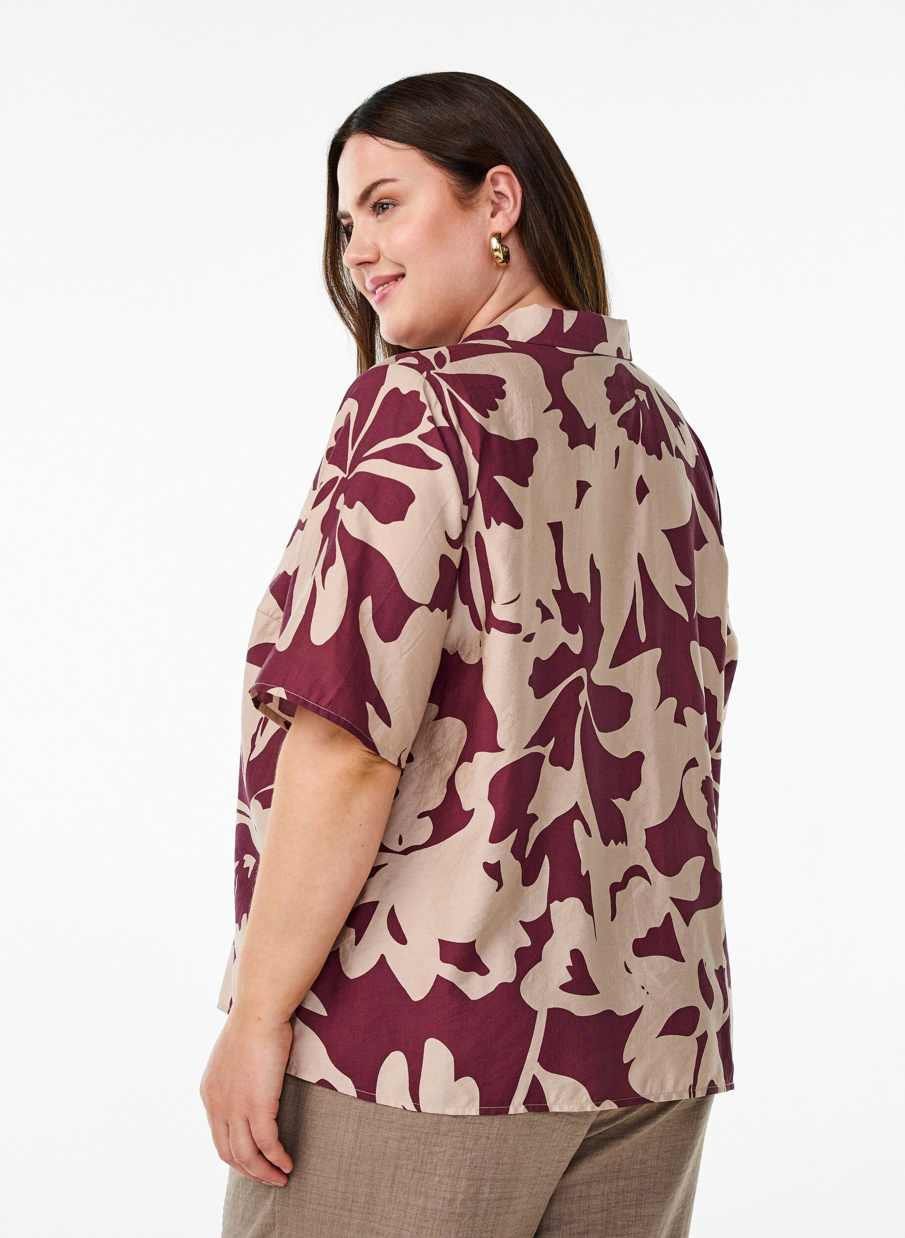 Zizzifashion Shirt blouse with print and V-neck, Red, Model image number 2