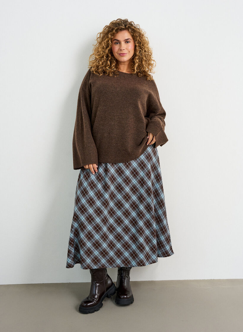 Loose knitted blouse with alpaca and wool, Brown, Model image number 1