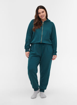 Jumpsuit with hood and zip, Deep Teal, Model image number 0