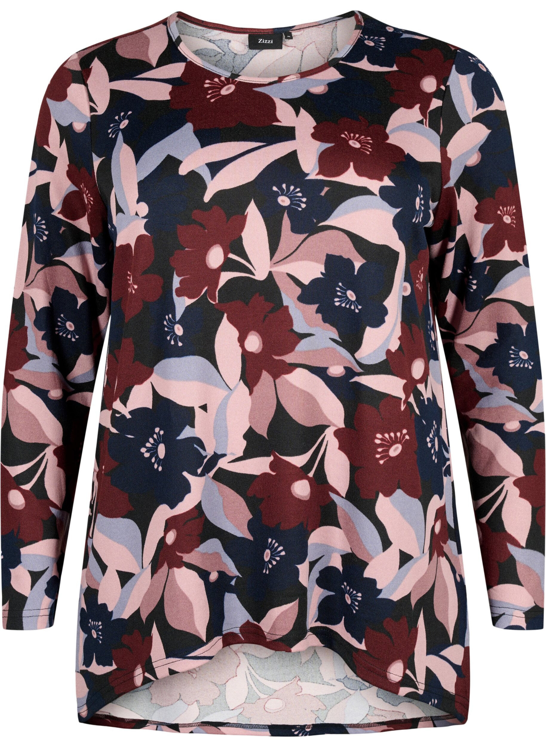 Zizzifashion Floral Blouse with long sleeves, Black Rose Flower, Packshot image number 0