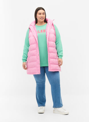 Long vest with hood and button closure, Begonia Pink, Model image number 2